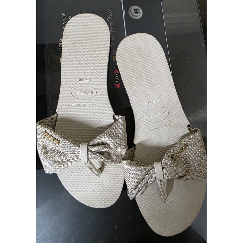 Havaianas Womens St. Tropez Shine Flip Flop Sandal Beige Size 9/10 MSRP $42